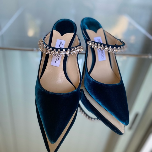 New Jimmy Choo Bing 100 Dragonfly Velvet Pumps with Crystal Strap 37 $995 - Picture 10 of 10